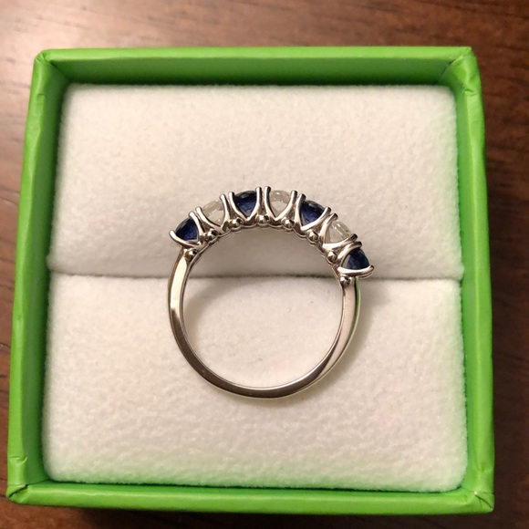 Blue and white sapphire sterling silver ring - Picture 2 of 5